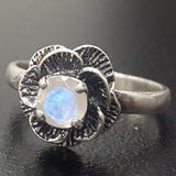 Rose Moonstone Ring - Solitaire Flower Ring - Vintage Flower Ring