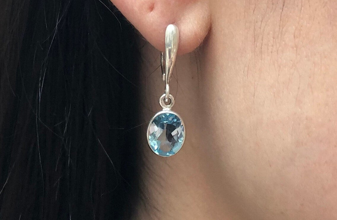 Blue Topaz Earrings, Natural Blue Topaz, Dainty Earrings, December Birthstone, Dangle Earrings, December Earrings,Solid Silver Earrings,Blue