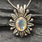 Large Opal Flower Pendant - Natural Opal Necklace - Vintage Statement Necklace