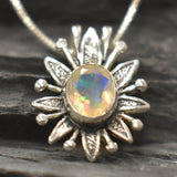 Large Opal Flower Pendant - Natural Opal Necklace - Vintage Statement Necklace