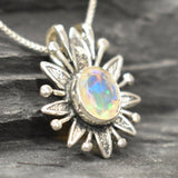 Large Opal Flower Pendant - Natural Opal Necklace - Vintage Statement Necklace