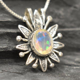 Large Opal Flower Pendant - Natural Opal Necklace - Vintage Statement Necklace