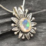 Large Opal Flower Pendant - Natural Opal Necklace - Vintage Statement Necklace