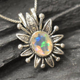 Large Opal Flower Pendant - Natural Opal Necklace - Vintage Statement Necklace