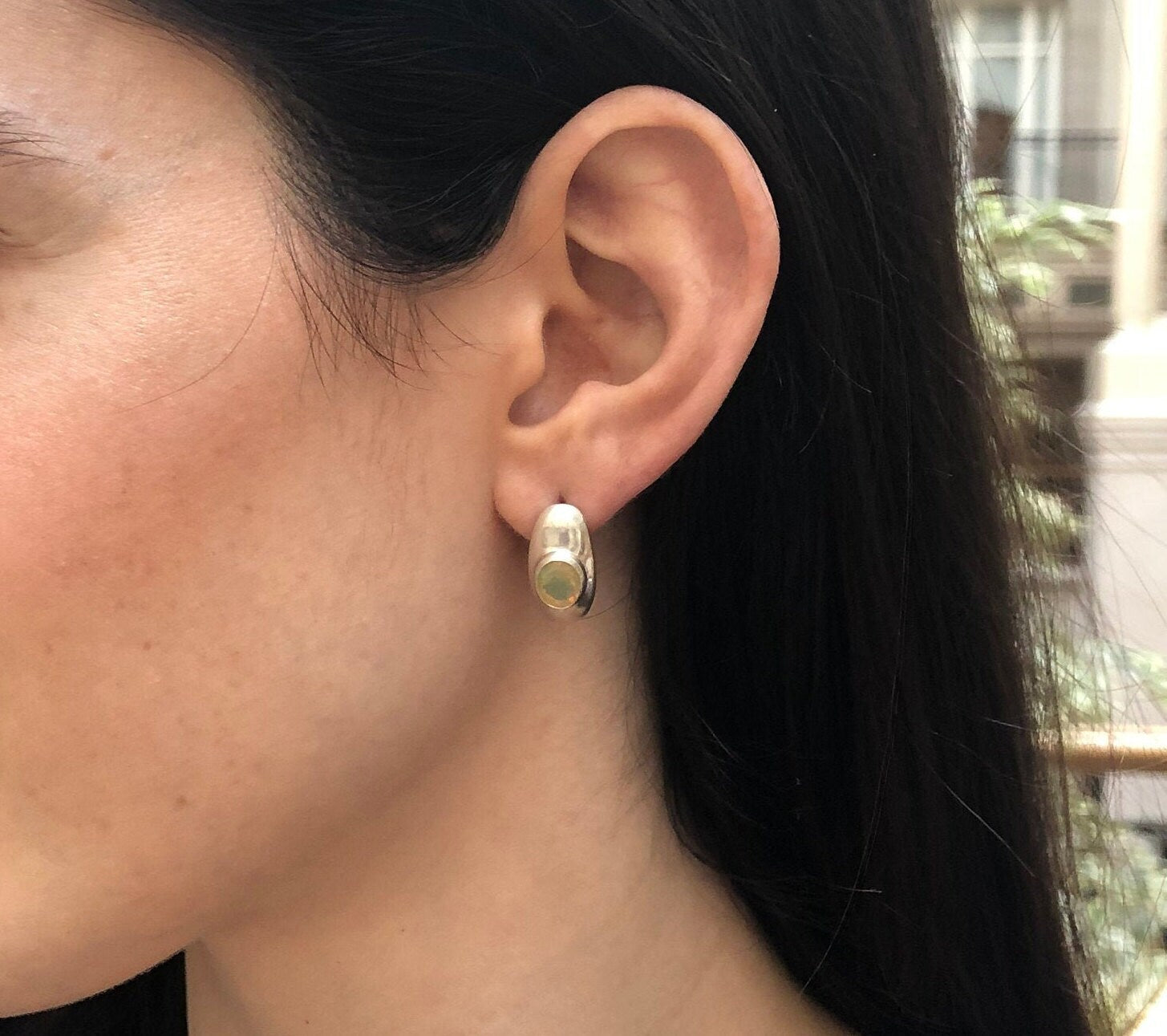 Fire Opal Earrings, Ethiopian Opal, October Birthstone, Silver Shield Earrings, October Earrings, Opal Studs, Vintage Studs, Silver Earrings