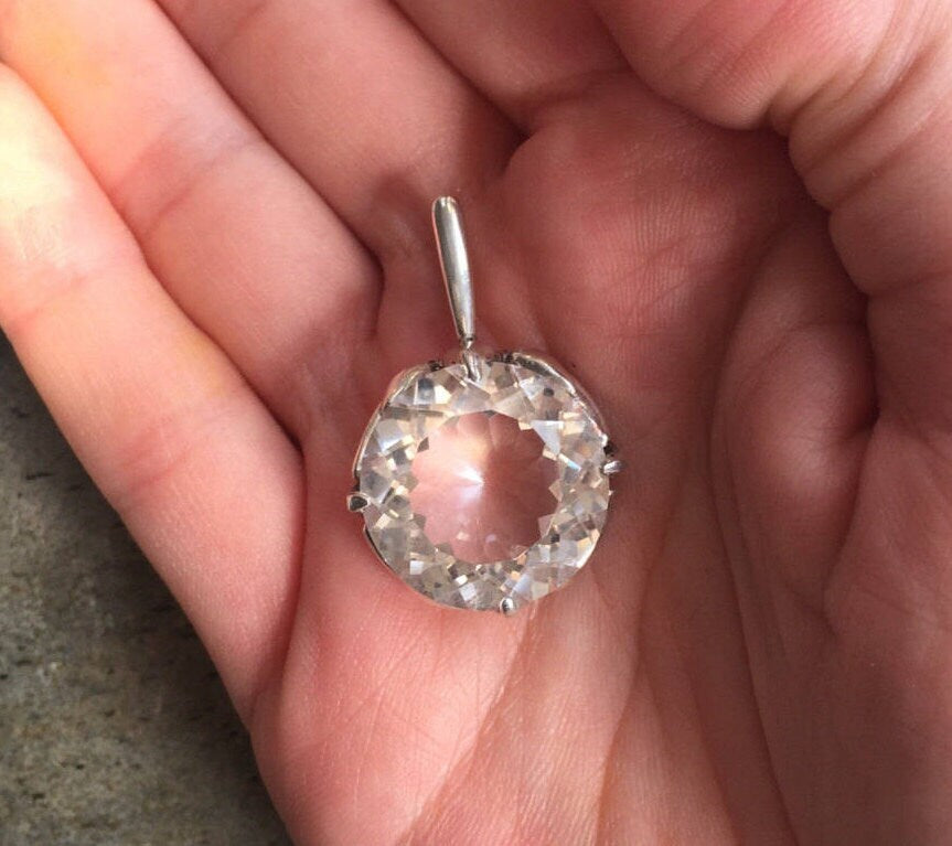Large Topaz Pendant, Vintage Pendant, Natural Topaz, White Topaz Pendant, December Birthstone, December Pendant, Victorian, Solid Silver