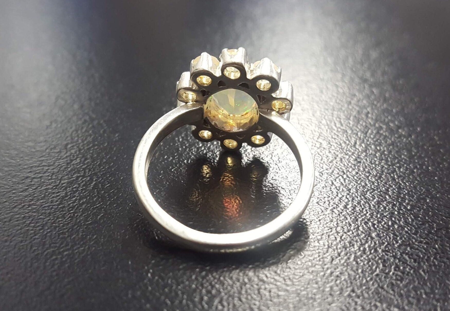 Fire Opal Ring, Natural Opal, Flower Ring, Victorian Ring, October Birthstone, Vintage Opal Ring, Statement Ring, Sterling Silver Ring