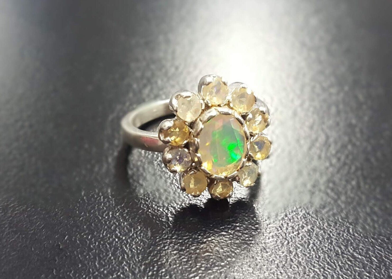 Fire Opal Ring, Natural Opal, Flower Ring, Victorian Ring, October Birthstone, Vintage Opal Ring, Statement Ring, Sterling Silver Ring