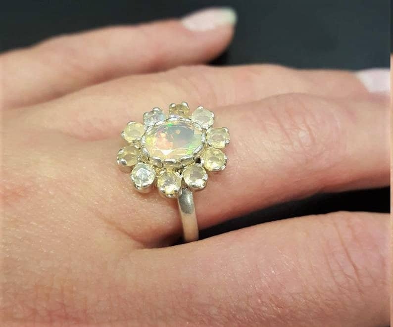 Victorian Opal Diamond 14 Karat Yellow Gold Antique Five Stone Band Ring |  Wilson's Estate Jewelry