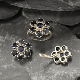 Sapphire Flower Earrings, Natural Sapphire, Large Stud Earrings, September Birthstone, Blue Flower Studs, Heavy Studs, Solid Silver Earrings