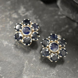 Sapphire Flower Earrings, Natural Sapphire, Large Stud Earrings, September Birthstone, Blue Flower Studs, Heavy Studs, Solid Silver Earrings