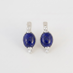 Lapis Earrings - Blue Oval Earrings - Vintage Boho Studs