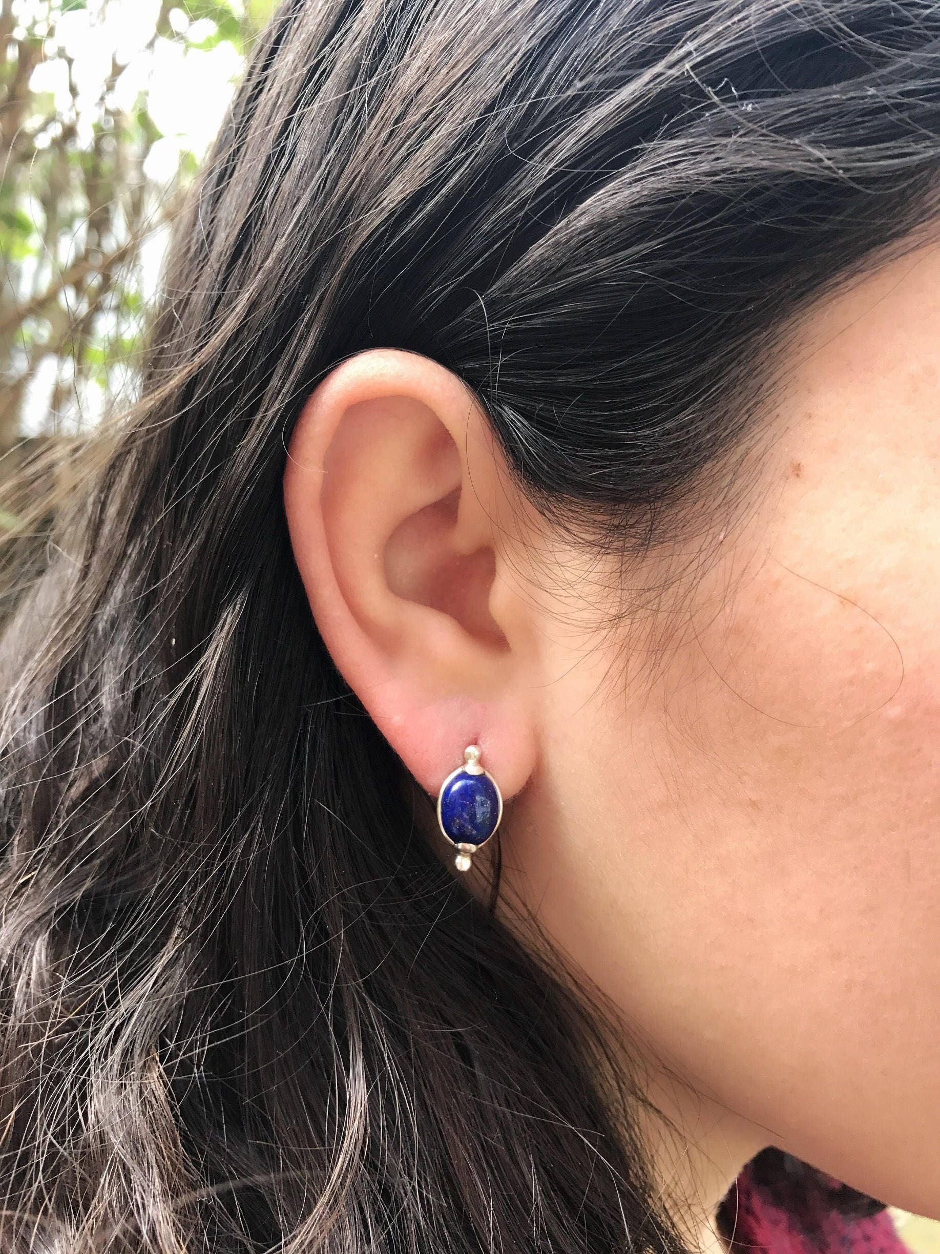 Lapis Earrings, Lapis Lazuli, Blue Earrings, December Birthstone, Vintage Blue Earrings, Vintage Earrings, Stackable, Silver Earrings, Lapis