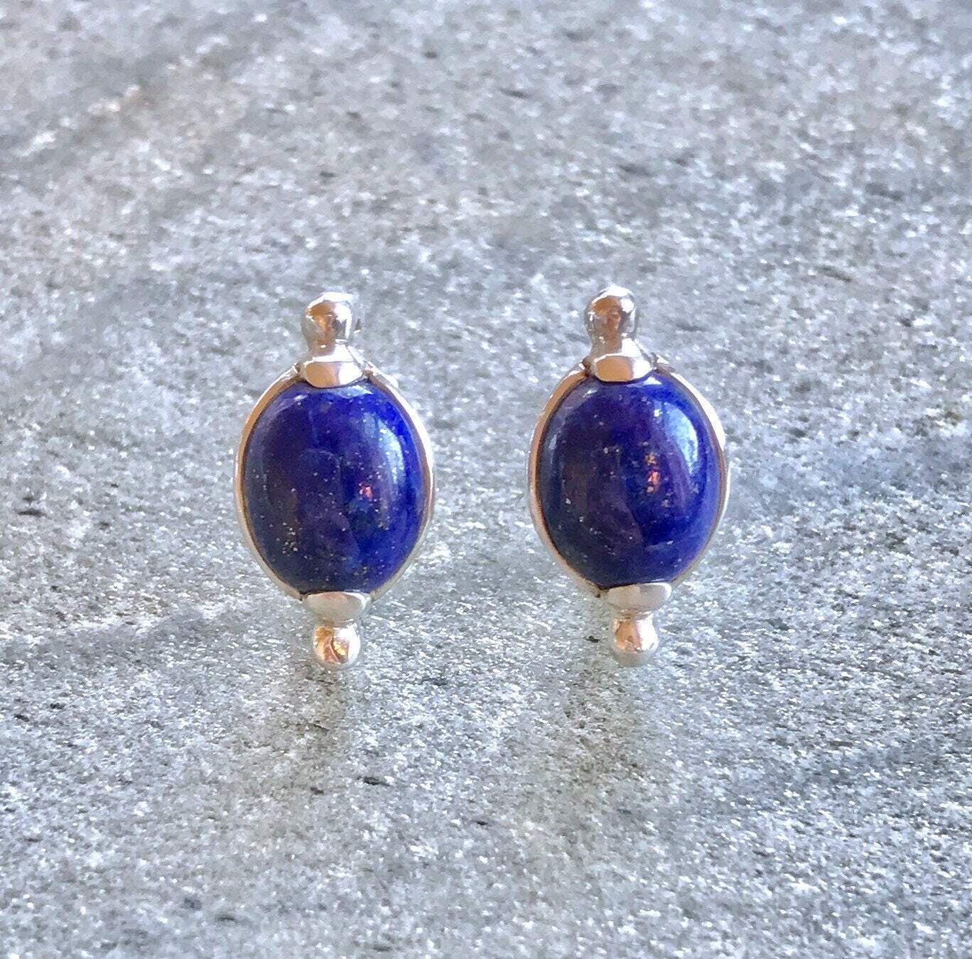 Lapis Earrings, Lapis Lazuli, Blue Earrings, December Birthstone, Vintage Blue Earrings, Vintage Earrings, Stackable, Silver Earrings, Lapis