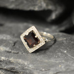 Red Diamond Ring, Garnet Ring, Natural Garnet, January Birthstone, Square Ring, Red Vintage Ring, Red Garnet Ring, Red Ring, 925 Silver Ring