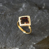 Gold Garnet Ring - Natural Garnet Ring, January Birthstone Ring