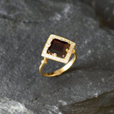 Gold Garnet Ring - Natural Garnet Ring, January Birthstone Ring