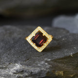 Gold Garnet Ring - Natural Garnet Ring, January Birthstone Ring