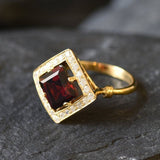 Gold Garnet Ring - Natural Garnet Ring, January Birthstone Ring