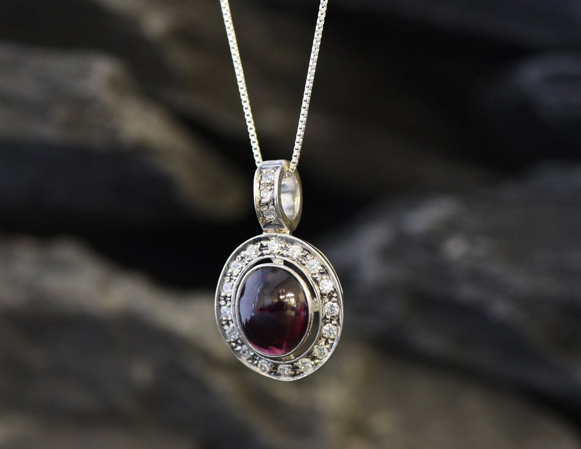 Garnet Pendant, Red Garnet Necklace, Natural Red Garnet, January Birthstone, January Pendant, Oval Garnet, Silver Red Garnet, Solid Silver