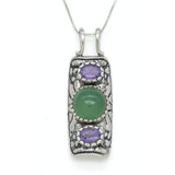 Emerald Pendant, Created Emerald, Tribal Pendant, Natural Amethyst, February Birthstone, February Pendant, Silver Pendant, Amethyst, Emerald