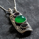 Emerald Pendant, Created Emerald, Tribal Pendant, Natural Amethyst, February Birthstone, February Pendant, Silver Pendant, Amethyst, Emerald