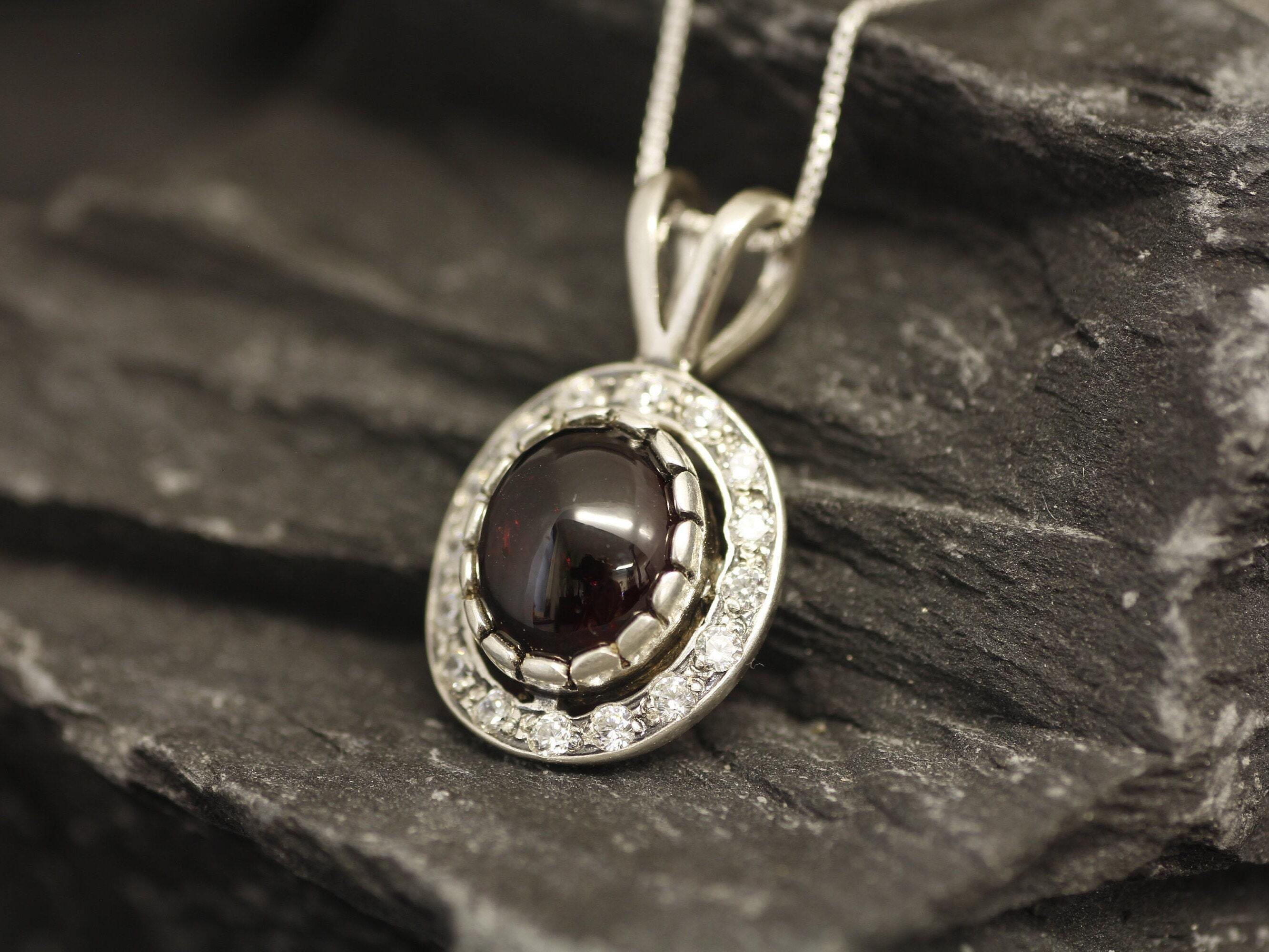 Red Garnet Pendant, Red Gemstone Pendant, Natural Garnet, Deep Red Stone, Oval Pendant, Garnet Necklace, Victorian Pendant, Silver Pendant
