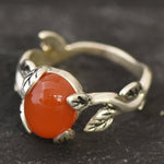 Red Flower Ring, Natural Red Agate, Carnelian Ring, Leaf Ring, Branch Ring, Red Vintage Ring, Floral Ring, Red Oval Ring, Solid Silver Ring