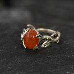 Red Flower Ring, Natural Red Agate, Carnelian Ring, Leaf Ring, Branch Ring, Red Vintage Ring, Floral Ring, Red Oval Ring, Solid Silver Ring