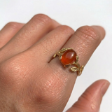 Carnelian Gold Ring - Leaf Boho Ring - Red Agate Ring