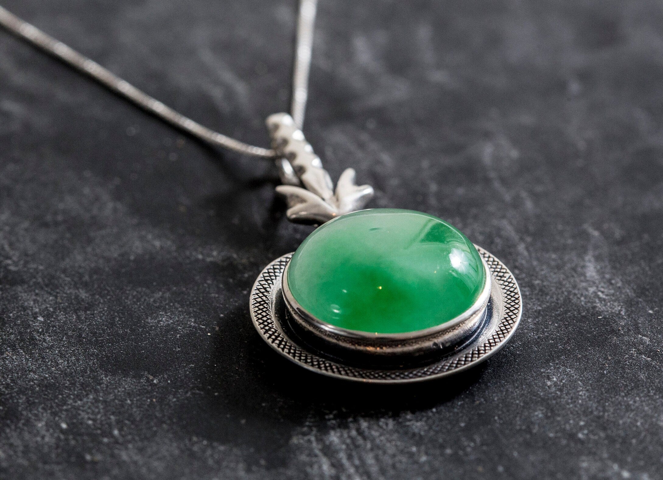 Natural Jade Necklace Large Green Pendant Green Vintage