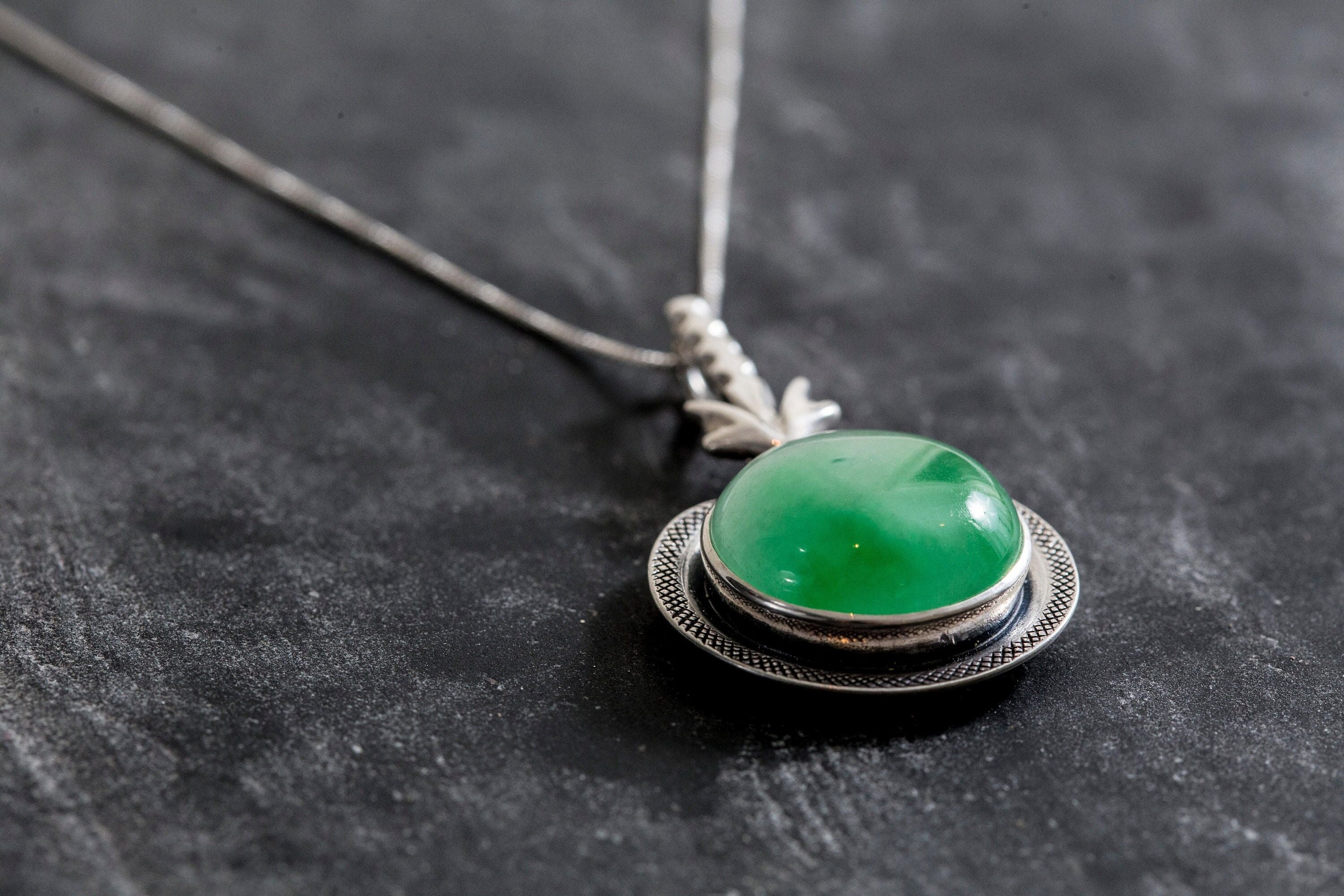 Natural Jade Necklace Large Green Pendant Green Vintage