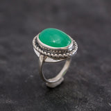 Chrysoprase Statement Ring - Green Gemstone Ring - Chrysoprase Bezel Ring