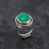 Chrysoprase Statement Ring - Green Gemstone Ring - Chrysoprase Bezel Ring