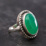 Chrysoprase Statement Ring - Green Gemstone Ring - Chrysoprase Bezel Ring