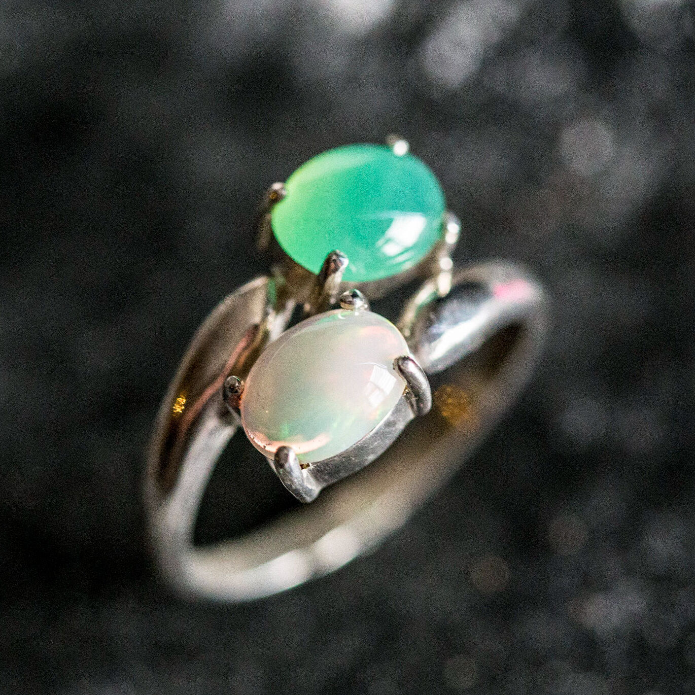 Natural Australian Opal Ring made in 925 Sterling Silver with Natural White Australian Opal in setting, October Birthstone gift idea, symbolizes hope, purity, and truth, ideal for everyday wear and perfect for birthday gifting and special occasions.