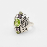 Statement Peridot Ring - Chunky Multistone Ring - Vintage Bezel Ring