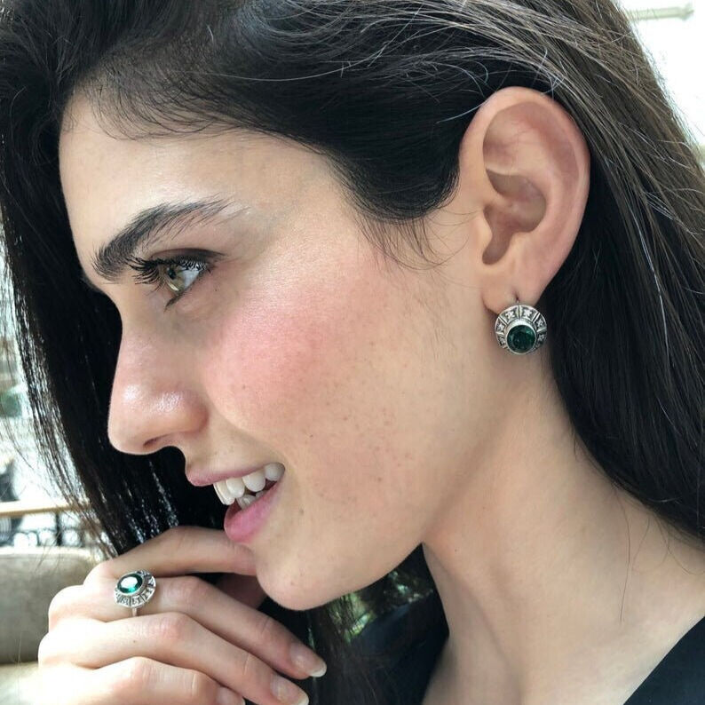 Bohemian Earrings, Larimar Earrings, Natural Larimar, Large Studs, Vintage Earrings, Sky Blue Earrings, Blue Boho Earrings, Silver Earrings