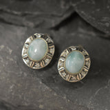 Genuine Larimar Earrings - Large Blue Studs - Vintage Blue Earrings