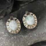 Genuine Larimar Earrings - Large Blue Studs - Vintage Blue Earrings