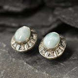 Genuine Larimar Earrings - Large Blue Studs - Vintage Blue Earrings