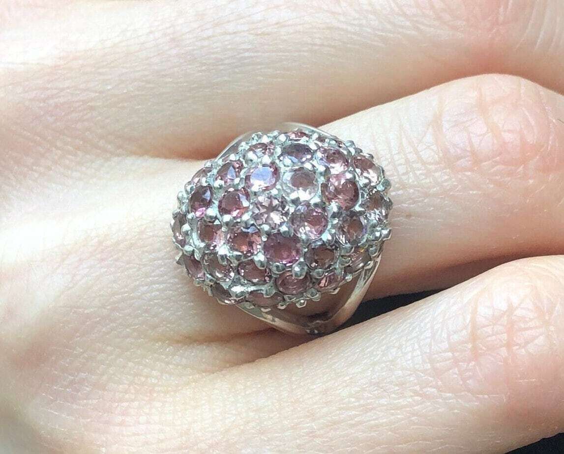 Pink Cluster Ring, Natural Tourmaline, Raspberry Ring, October Birthstone, Pink Tourmaline Ring, Statement Ring, Chunky Ring, Silver Ring