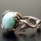 Leaf Larimar Ring - Genuine Larimar Ring - Boho Leaf Ring