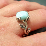 Leaf Larimar Ring - Genuine Larimar Ring - Boho Leaf Ring