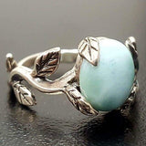 Leaf Larimar Ring - Genuine Larimar Ring - Boho Leaf Ring