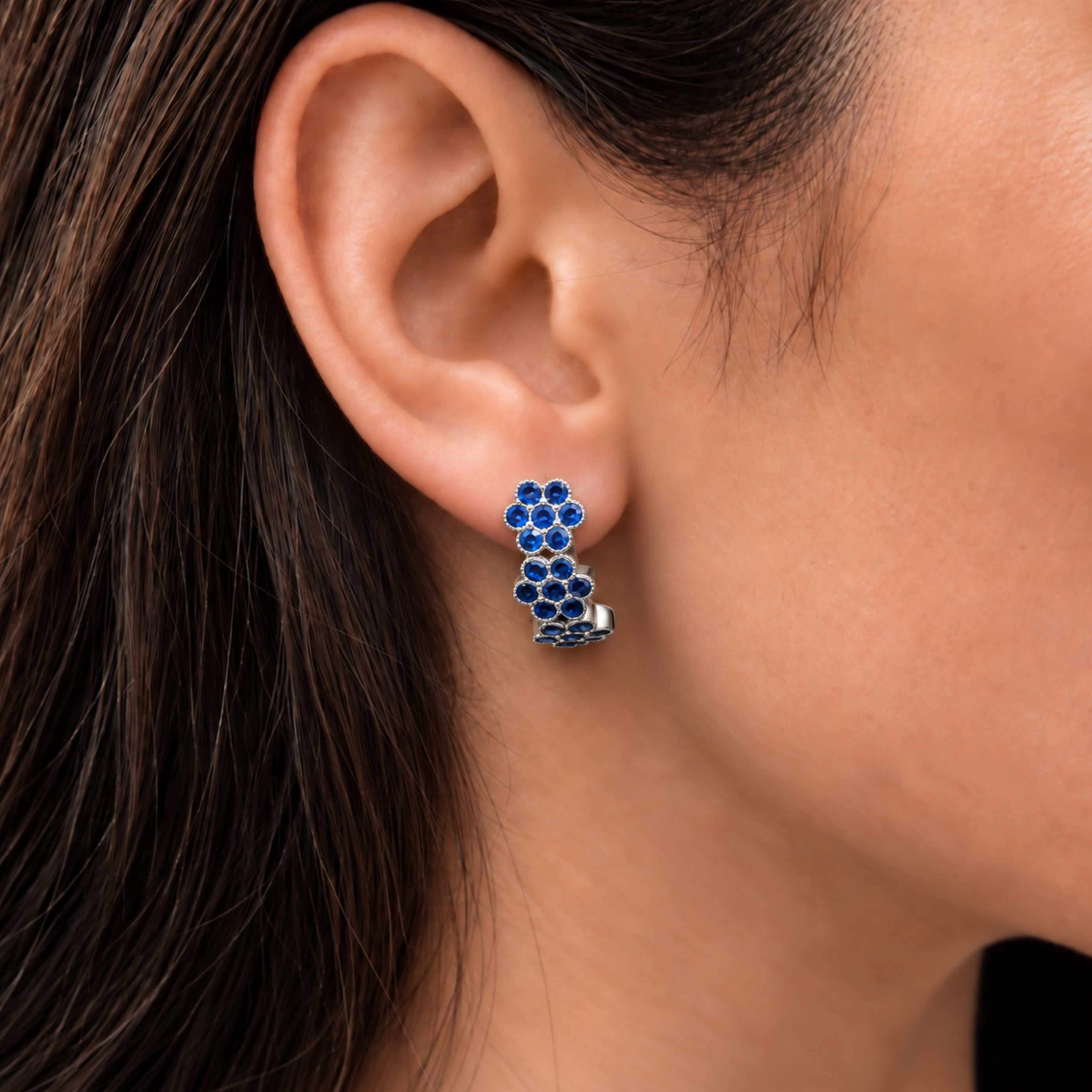 Cluster Sapphire Earrings in 925 Sterling Silver, perfect September Birthstone gift for sincerity and everyday elegance.