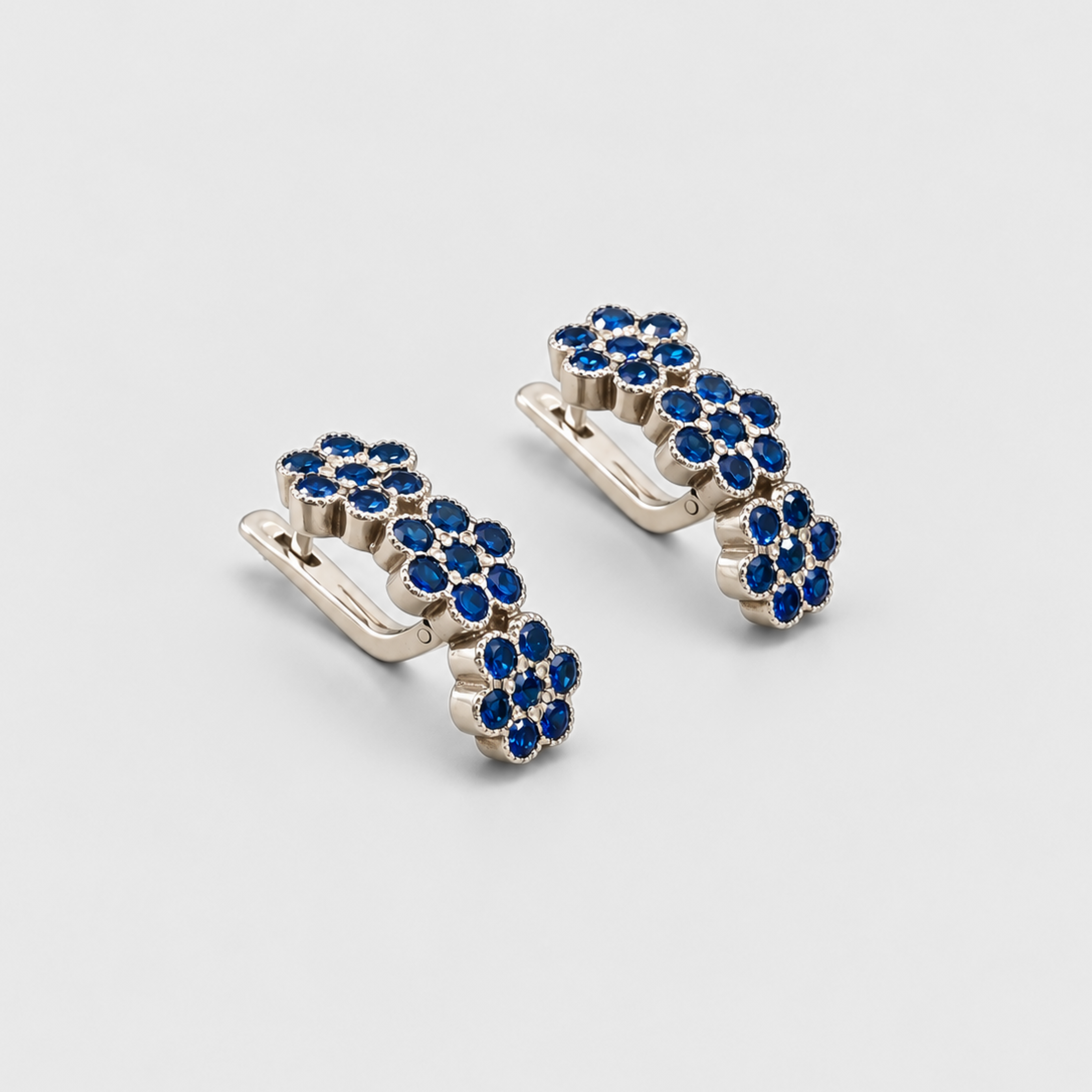 Created Sapphire Earrings made in 925 Sterling Silver with Round Created Blue Sapphire in Cluster setting, September Birthstone gift idea, symbolizes sincerity, truth, and faithfulness, ideal for everyday wear and perfect for birthday gifting and special occasions.