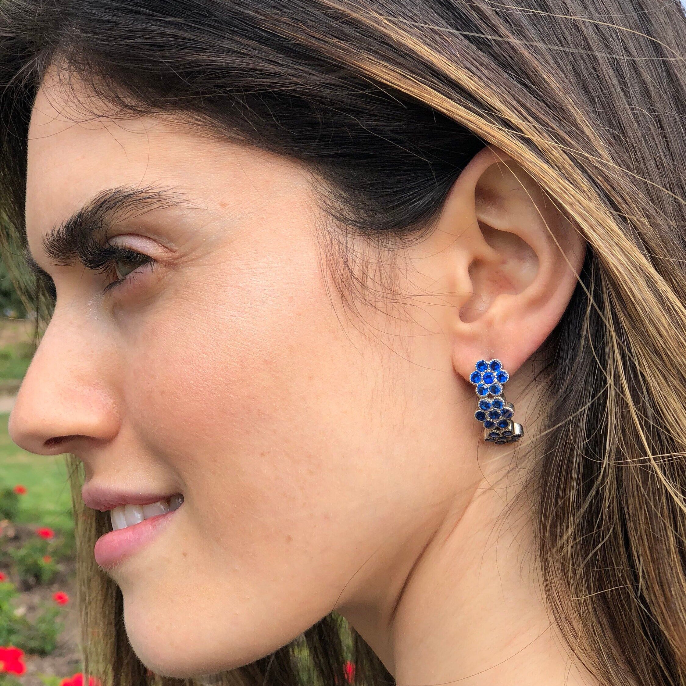 Cluster Sapphire Earrings in 925 Sterling Silver, perfect September Birthstone gift for sincerity and everyday elegance.