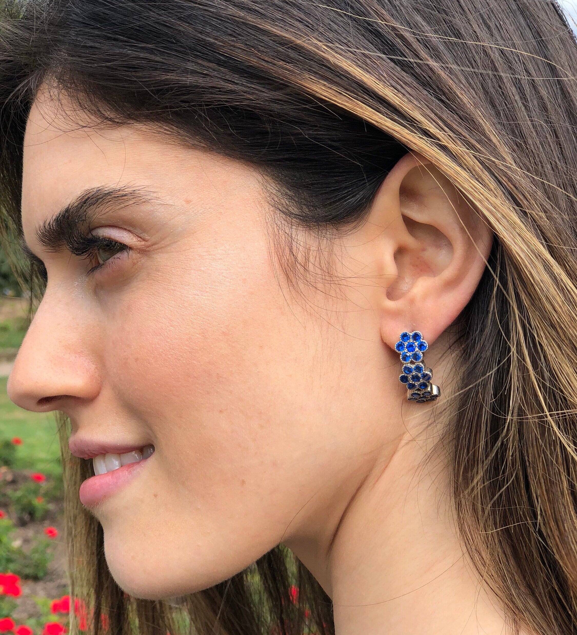 Cluster Sapphire Earrings in 925 Sterling Silver, perfect September Birthstone gift for sincerity and everyday elegance.
