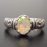 Boho Opal Ring - Genuine Fire Opal Ring - Solitaire Tribal Band